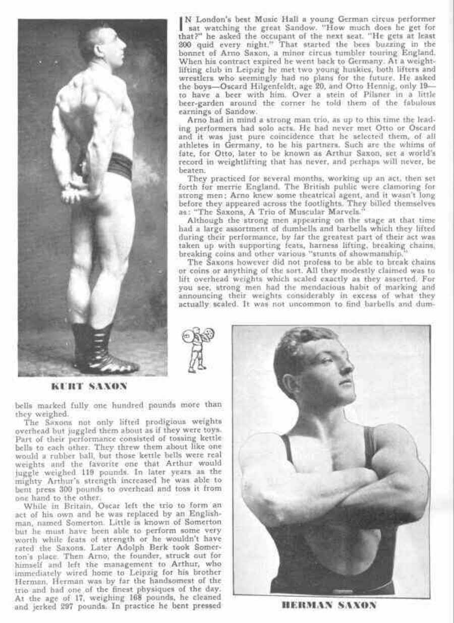 Kurt Saxon (왼쪽, 트리오의 최고 밸런서)과 Herman Saxon (오른쪽, 트리오에서 가장 수려한 체형).