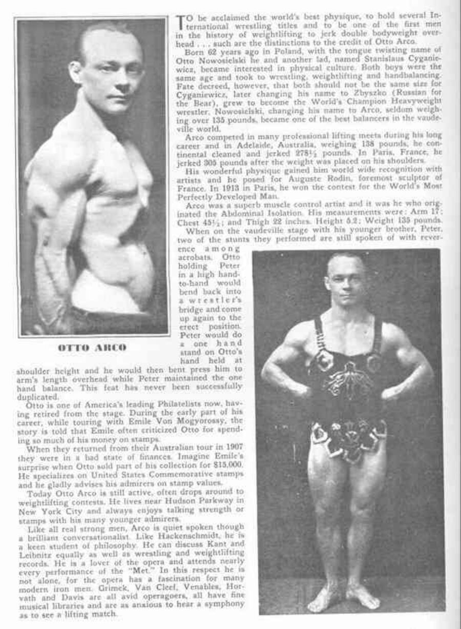 Otto Arco (Otto Nowosielski). 135파운드(약 61kg) 체중으로 278.5파운드(약 126kg) 클린&저크.