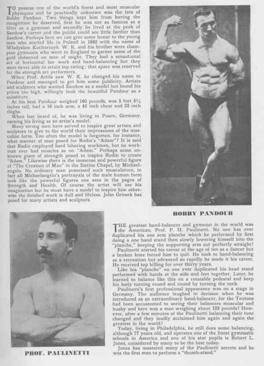 Bobby Pandour (오른쪽, 아티스트 모델)과 Prof. P. H. Paulinetti (왼쪽, 세계 최고의 핸드 밸런서).