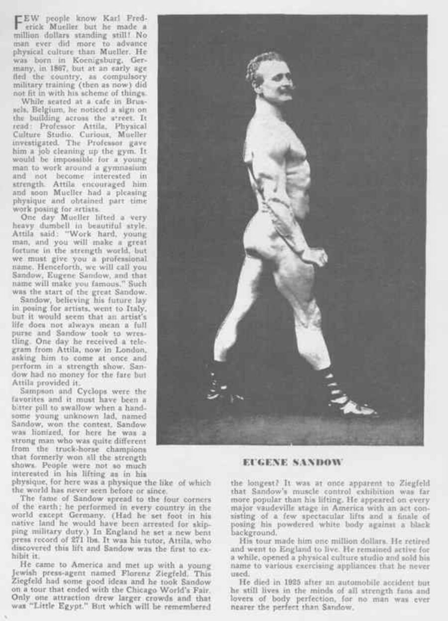 Eugene Sandow (본명 Friedrich Wilhelm Mueller, 1867–1925). 근대 보디빌딩의 아버지.