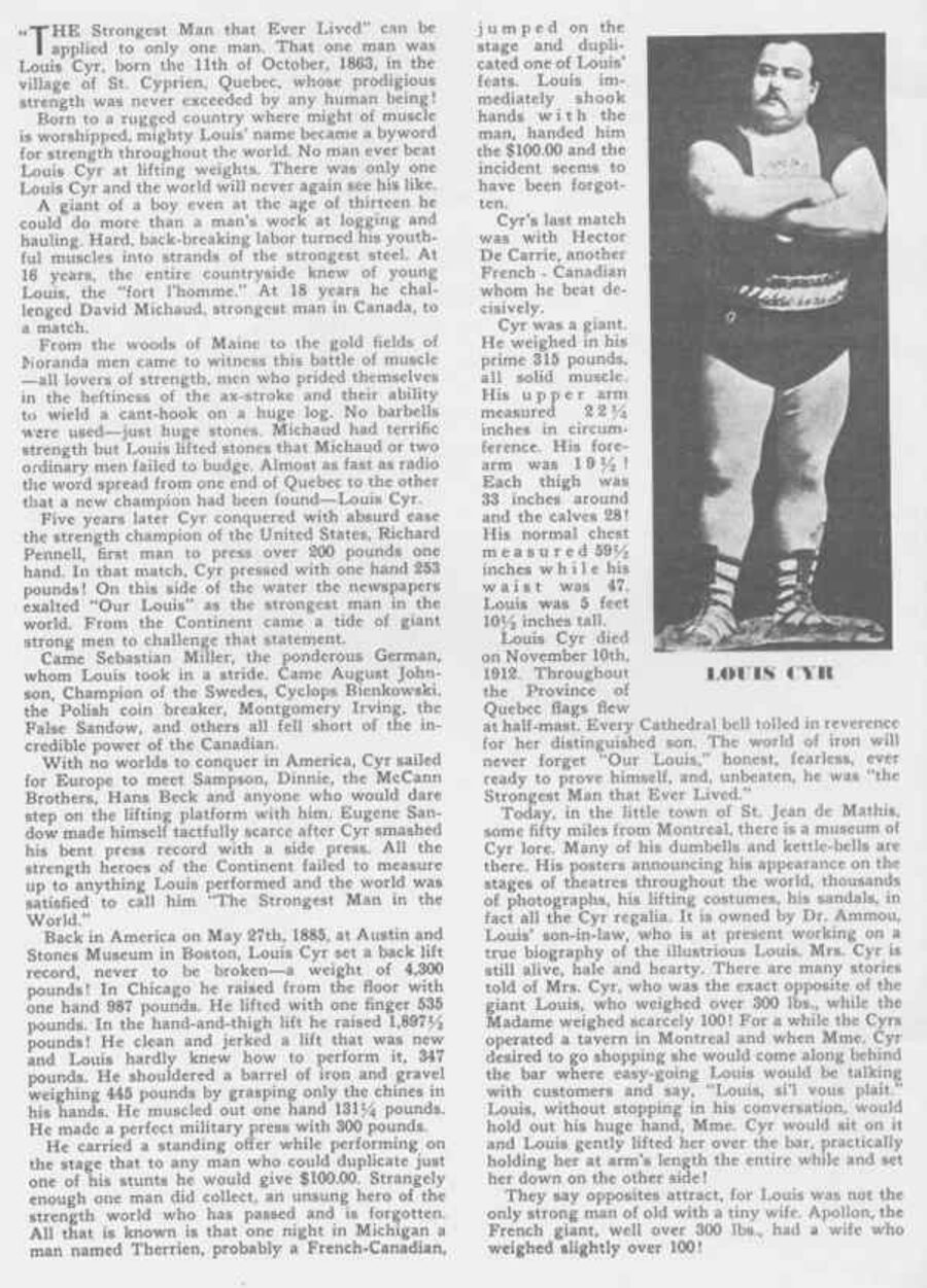 Louis Cyr (1863–1912). 퀘벡 태생. '역사상 가장 강한 사람'으로 불렸다.